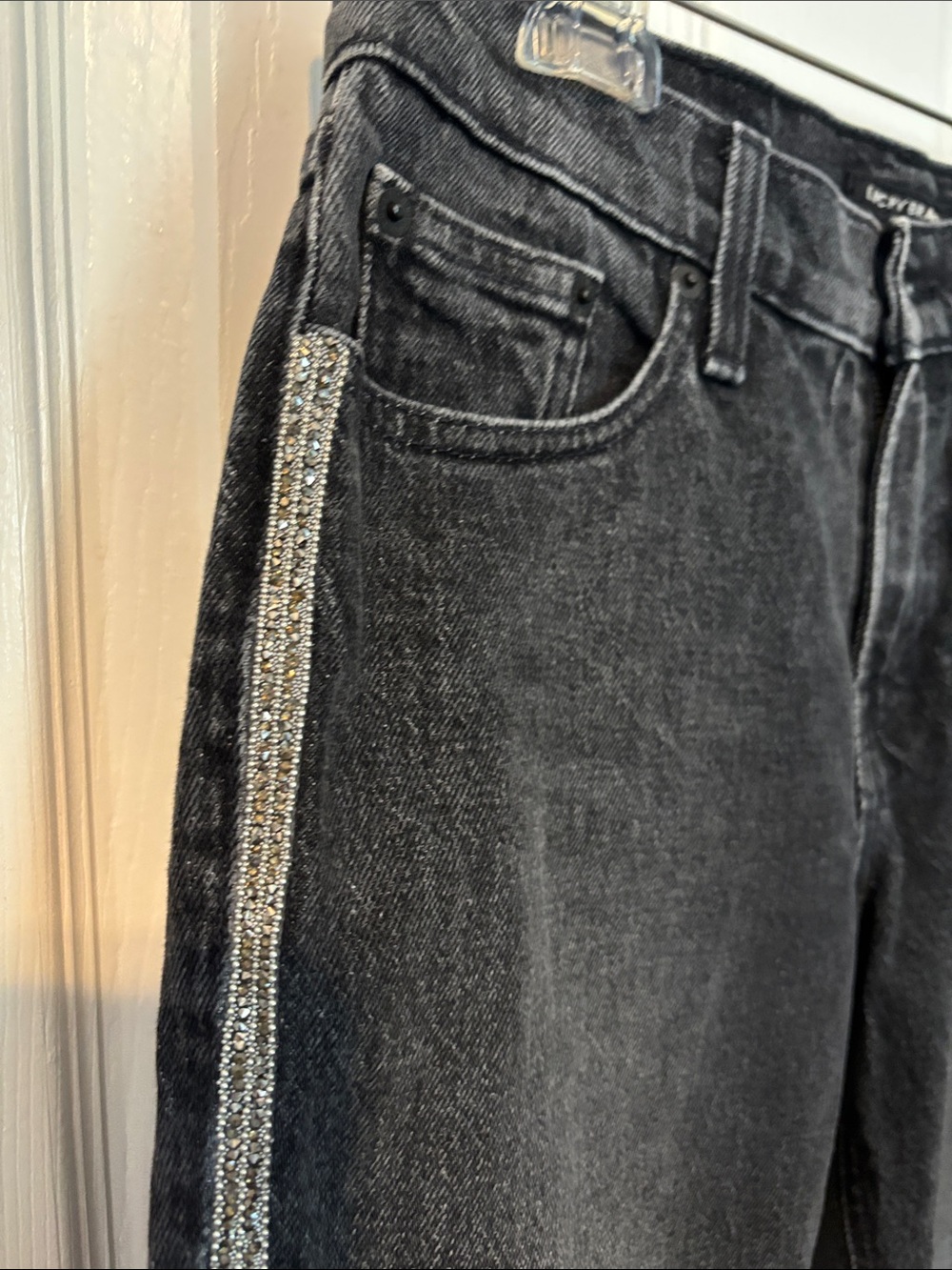 Lucky Brand Women’s Black Denim Jeans with rhinestones down the sides! - Picture 9 of 11